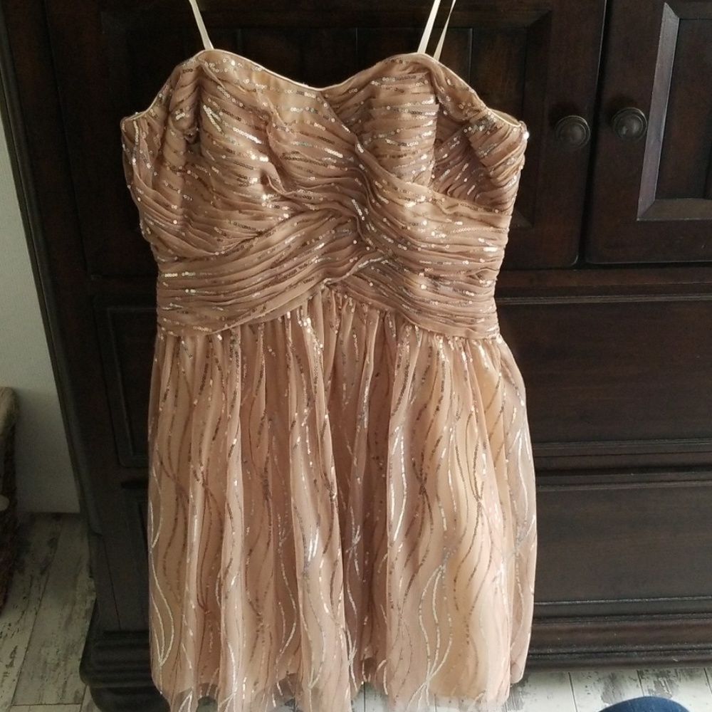Beige gold cocktail dress